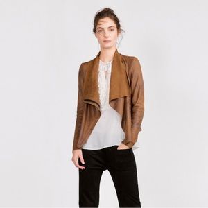 Brown Faux Suede Blazer Cardigan Zip Light Coat